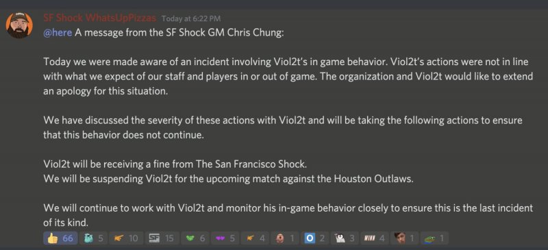 《斗阵特攻》怒喷队友”脑残” Viol2t遭旧金山队禁赛一场