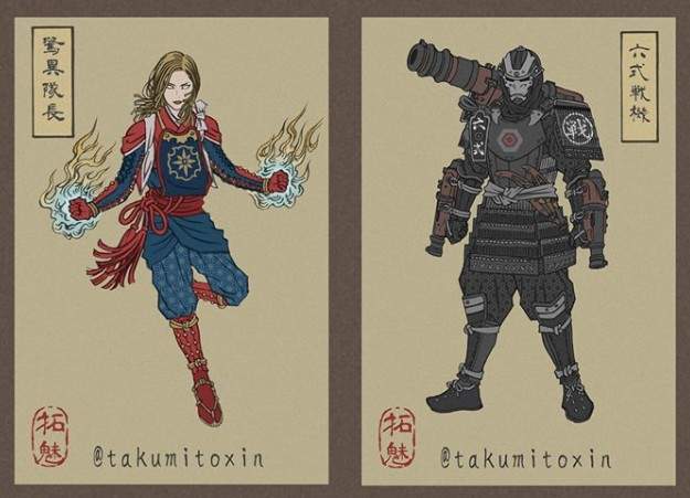 《复仇者联盟4》日系风格插画 浮世绘风格超级英雄酷的有个性